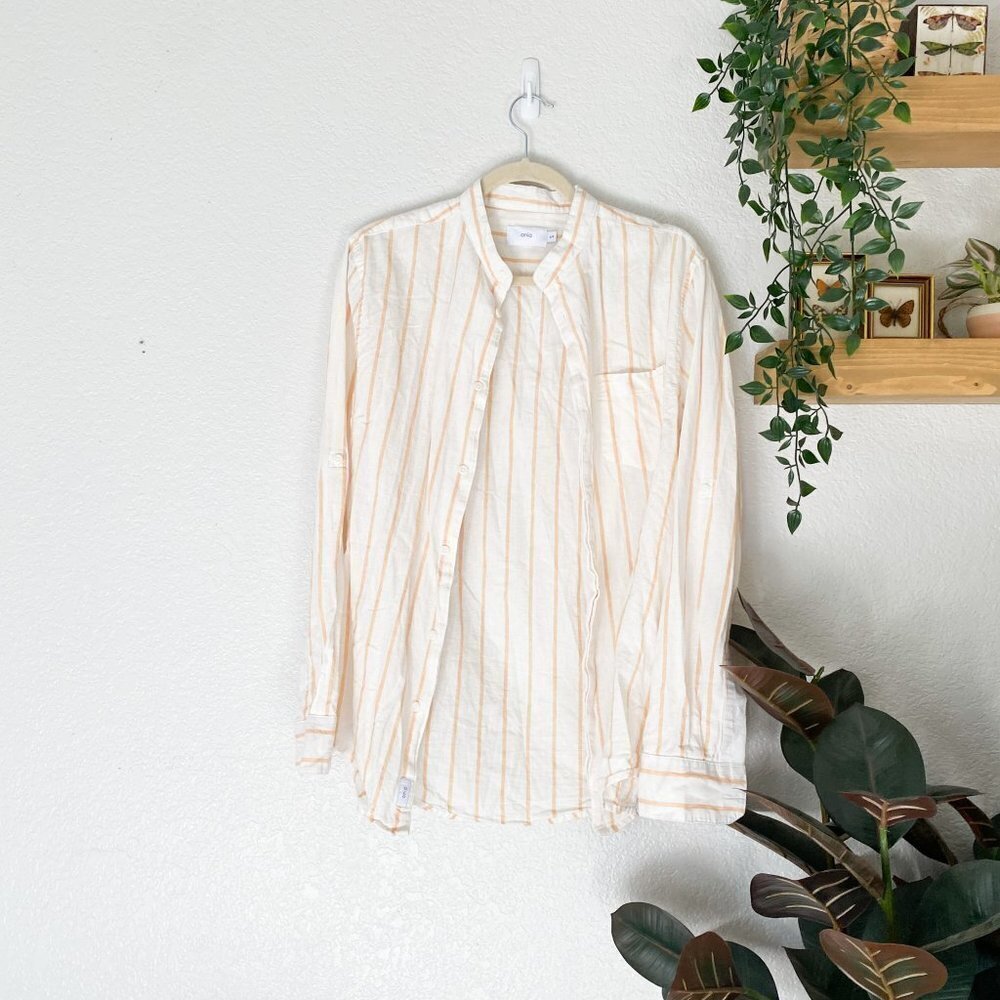 ☀️ ONIA Men's Stripe Button Up Top Small Linen Blend Casual Everyday Workwear